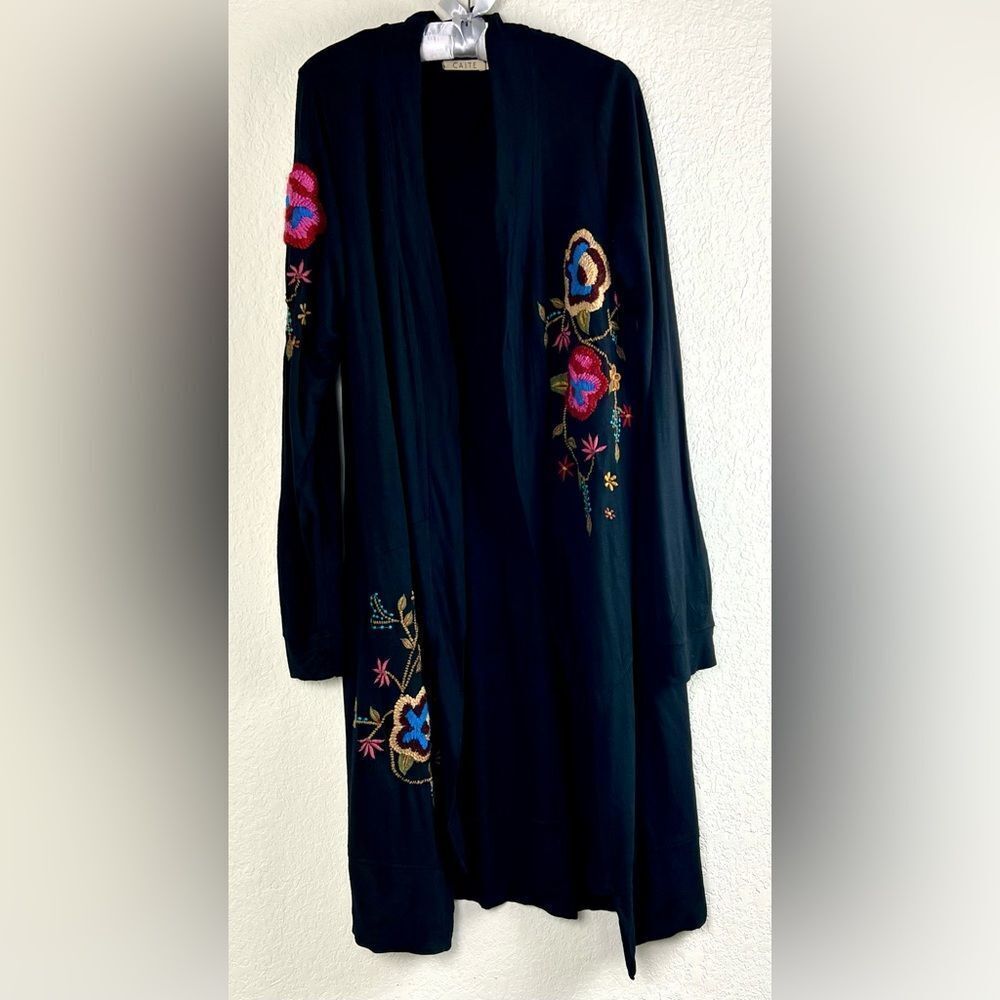 Caite Black Floral Embroidered Long Cardigan/Duster - Picture 2 of 10